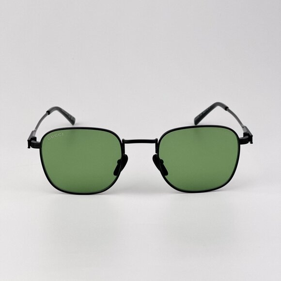 Gucci GG1876S 004 Sunglasses – Black Metal Square Frame with Green Lenses
